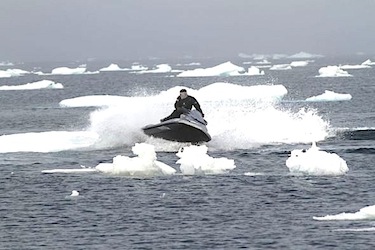 The passengers on the Fortrus played at jet-skiing in the Northwest Passage, which not that long ago was a challenge for ships and their skilled pilots to transit. (PHOTO FROM FORTRUS.COM)