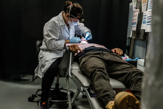 A participant from Inukjuak undergoes a dental exam on board the Amundsen Aug. 29. Each participant will receive the results of their medical visit and follow up, if needed.