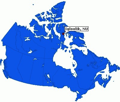 This map shows the location of Igloolik, far north of the usual range of the American coot. (FILE IMAGE)