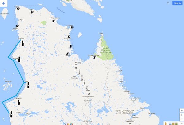 The first phase of the KRG’s upcoming plans to deliver higher-speed internet to Nunavik includes a combination of technologies, including fibre optic along some Hudson coast communities, a microwave tower link connecting Kuujjuaq to Schefferville and surplus satellite capacity to the remaining communities. (IMAGE COURTESY OF TAMAANI)