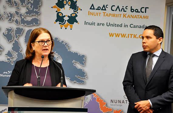 Indigenous Services Minister Jane Philpott and Inuit Tapiriit Kanatami President Natan Obed announce a target date for eliminating tuberculosis across Inuit Nunangat at a press conference on Friday, March 23, in Ottawa, one day ahead of World Tuberculosis Day. As part of the TB task Force, the federal government said it aims to eliminate the infectious disease among Canada's Inuit by 2030, while reducing the rate of active TB by at least 50 per cent by 2025. 
