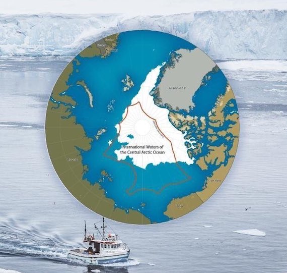This map shows the area covered by new agreement to prevent unregulated commercial fishing in the Central Arctic Ocean. The image is from the program of the signing ceremony in Greenland.
