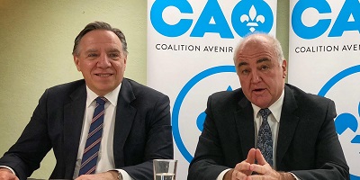 Quebec's new premier-elect, CAQ leader François Legault, left, with Ungava's new CAQ MNA Denis Lamothe. The CAQ will form a majority government in Quebec following the province's Oct. 1 election. (HANDOUT PHOTO) 