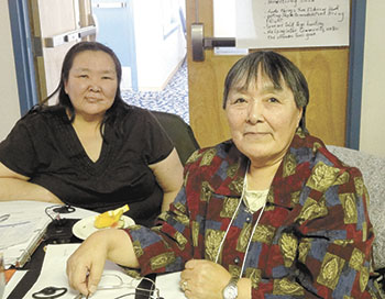 Mona Kaosoni of Cambridge Bay and Salomie Qitsualik of Gjoa Haven, who attended a meeting of justice committee members last week in Iqaluit, serve on their communities’ justice committees. (PHOTO BY JANE GEORGE)
