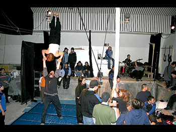 Like many of the other nine swimming pools in Nunavut, Igloolik's 29-year old pool is no longer functional, used only by for practice by Artcirq's circus arts performers. (PHOTO HARVEST FROM WWW.ARTCIRQ.ORG)