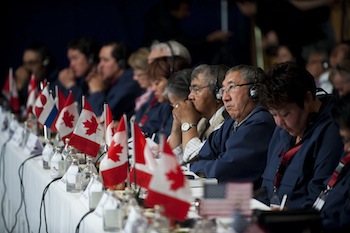 Delegates to the Inuit Circumpolar Conference general assembly in Nuuk include Canadian Inuit from all Inuit regions, as well as Inuit from Chukotka, Alaska and Greenland. (PHOTO BY LEIFF JOSEFSEN, SERMITSIAQ)