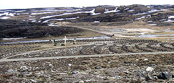 Nice design, but no cemetery. This computer-generated photo shows the design of Iqaluit's now defunct new cemetery, where the Road to Nowhere crosses the Apex Creek. Overlaid on the photo is a graphic depiction of paths, cross and grave markers of natural local stone with metal plaques, based on consultant Catherine Berris's design option four, which received the most community support last year. (PHOTO PROVIDED BY CITY OF IQALUIT)