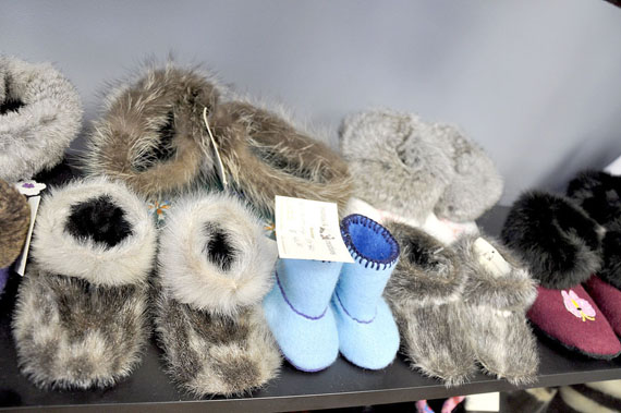 Nunavik Creations will re-launch it website in early 2011, where customers can order items online. Here, a selection of children’s sealskin, leather and felt slippers. (PHOTO BY SARAH ROGERS)