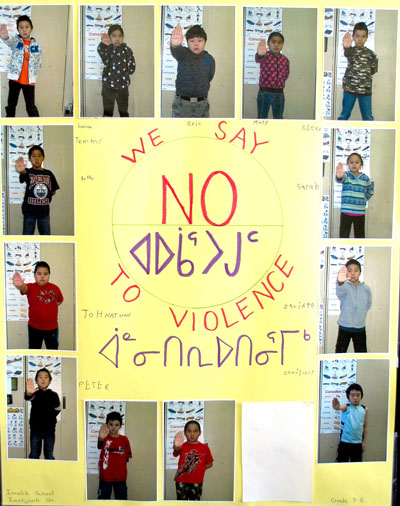 These children say no to violence. Their messages were gathered in a poster contest held by the regional organizing committee for the Nunavik Day for the Elimination of Violence. (IMAGE COURTESY)