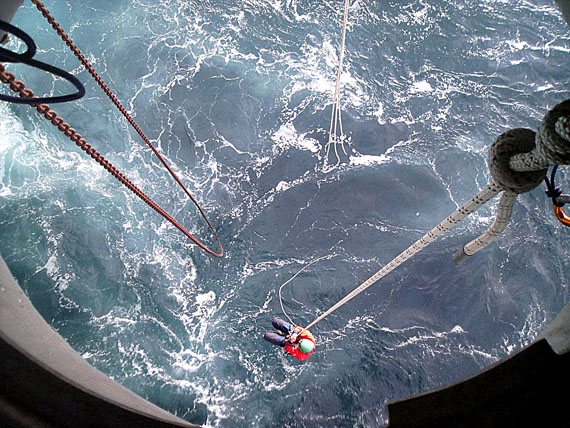 Greenpeace activists scale the underside of the 53,000-tonne Leiv Eiriksson oil rig off the coast of Greenland May 30. The environmental group is protesting Carin Energy’s drilling program in Baffin Bay, which aims to drill three test wells by summer’s end. (PHOTO COURTESY OF GREENPEACE)