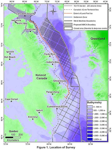 Here's a map from the Environmental Impact Statement submitted by RPS energy which shows where the company wants to conduct a five-year program of seismic testing, starting next month. (IMAGE/ RPS ENERGY)