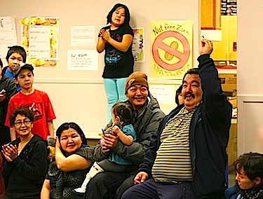 Joshua Akavak, the community justice outreach worker and elder's programming co-ordinator at Ilisaqsivik, wins! Akavak was among about 100 staff, board members and their families who attended Ilisaqsivik's annual Christmas party Dec. 15 in Clyde River. (PHOTO BY JORDAN NATANINE, COURTESY OF ILISAQSIVIK)