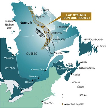 This map shows the location of the iron-rich Lac Otelnuk iron mine project. (FILE PHOTO)