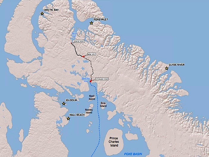 The Mary River iron project, proposed by the Baffinland Iron Mines Corp., a subsidiary of Arcelor Mittal, would involve a railway, a port at Steensby Inlet and numerous transits each year made by huge ore-carrying vessels from Steensby Port to ports in western Europe.