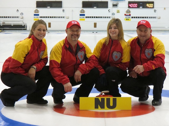 Here's Team Nunavut, D'Arcy Masson, Dennis Masson, Chantelle Masson, and Ed Sattelberger, at last week’s Canadian Mixed Curling Championship in the Town of Mont-Royal. (PHOTO COURTESY OF THE CANADIAN CURLING ASSOCIATION)
