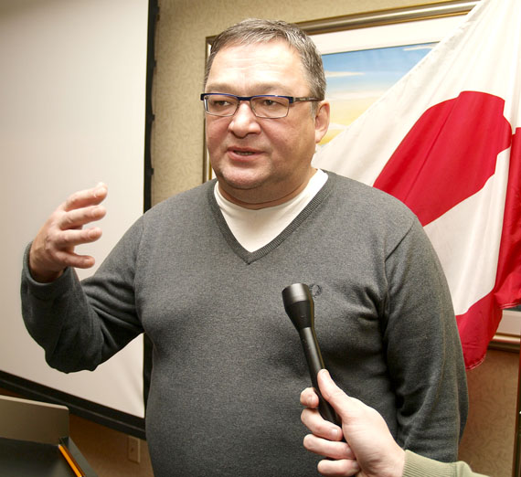 The pro-mining stance of the government of Greenland Premier Kuupik Kleist, seen here in 2011 in Iqaluit, is among the key issues in the March 12 Greenland election. (FILE PHOTO)