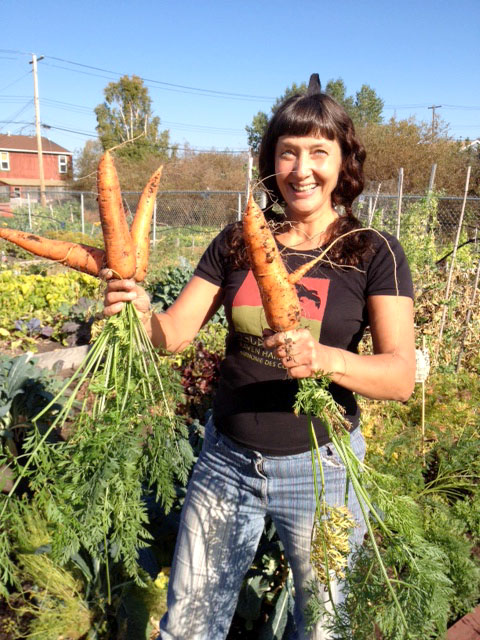 Lone Sorensen teaches gardening and farming in Yellowknife, through her company Northern Roots. Although the Northwest Territories’ growing season is short, it supports small-scale farming, as these massive carrots show. Sorensen recently stopped off in Iqaluit on her way to a conference on Arctic agriculture in Qaqortoq, Greenland. (PHOTO COURTESY OF LONE SORENSEN)