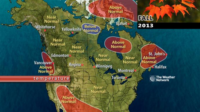 This map from the Weather Network shows how fall 2013 temperature trends look.