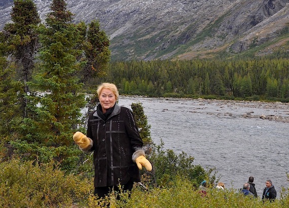A walk in the park: Quebec Premier Pauline Marois, wearing Nunavik-made mittens to guard off the chill, visits the Kuururjuaq park Sept. 13. (PHOTO BY SARAH ROGERS)