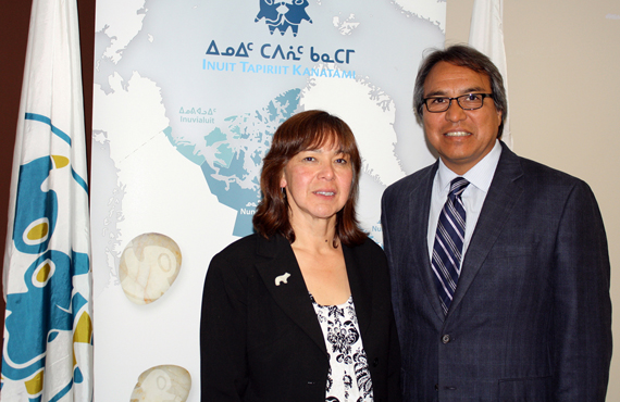 Nunatsiavut president Sarah Leo, left, led an Inuit delegation that recently met with James Anaya, right, the UN’s special rapporteur on the rights of indigenous peoples, who is touring Canada this week. (PHOTO COURTESY OF ITK)