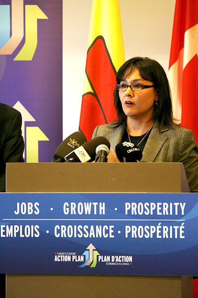Nunavut MP Leona Aglukkaq, the minister responsible for the Canadian Northern Economic Development Agency, at an infrastructure announcement in 2012. She said she will 