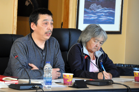 Qalingo Saviadjuk, a mining employment officer from Kangisujuaq, talks about the challenges of moving Nunavimmiut into mining sector jobs at a meeting of the Kativik Regional Government's regional council Feb. 25. The KRG presented its mining strategy to councillors, called Kautaapikkut, which aims to grow Inuit employment in the region's mines over the next five to 10 years, with a focus on women and youth. Currently somewhere between 200-230 Inuit are employed by the regional mining sector. Read more about Kautaapikkut's goals later at Nunatsiaqonline.ca. (PHOTO BY SARAH ROGERS) 