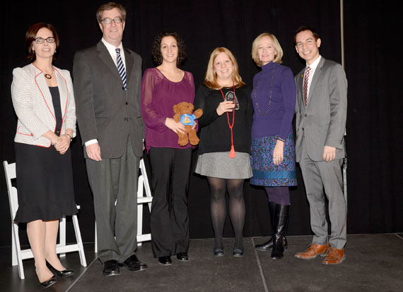 From left to right: Erin Crowe, chair of the CHEO board of trustees, Ottawa Mayor Jim Watson, Dr. Amber Miners, Julie Massicotte, Laureen Harper, and CHEO's president and CEO, Alex Munter. (PHOTO COURTESY OF CHEO) 