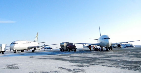 Nunavut's two major airlines, whose aircraft are seen here on the tarmac in Rankin Inlet, may stop competing with each other and form a single entity, Makivik Corp. and Norterra Inc. announced April 11. (FILE PHOTO) 