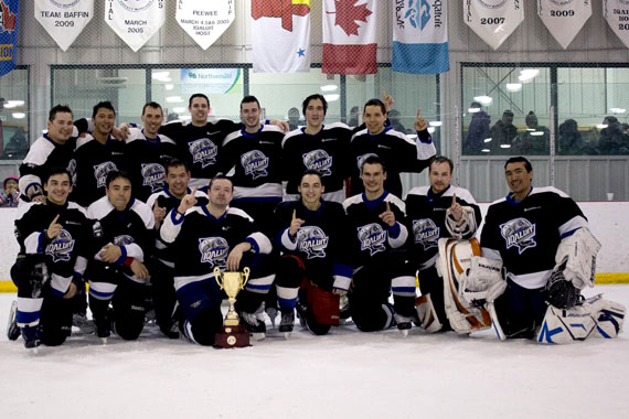 The Iqaluit Icemen senior men's hockey team pose for a photo after winning the 2014 Northern Hockey Challenge in Iqaluit April 27. Following a three-day tournament at Iqaluit's AWG arena, Iqaluit beat Kuujjuaq 8-5 in the series final. This year's Northern Hockey Challenge, sponsored by First Air, featured men's teams from Iqaluit, Kuujjuaq, Rankin Inlet and Ottawa. (PHOTO COURTESY OF NORTHERN HOCKEY CHALLENGE) 