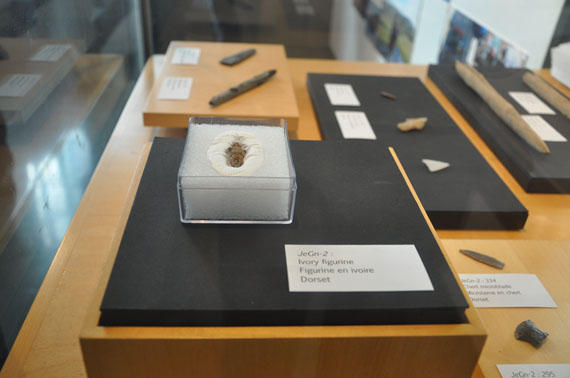 A tiny ivory figurine on display at the McCord Museum is one of the many artefacts that secondary students from Akulivik helped to unearth at a local archaeological field school last summer. (PHOTO BY SARAH ROGERS)