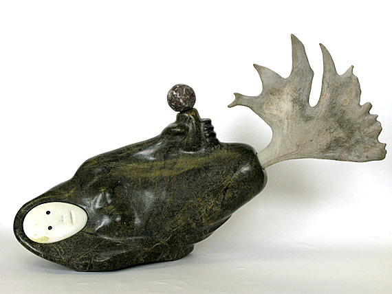 The Canadian Guild of Crafts in Montreal is hosting an exhibit of contemporary Inuit sculpture from May 1 to May 29, featuring works by Nunavut and Nunavik artists. The exhibit will feature this 2007 piece by Ivujivik sculptor Mattiusi Iyaituk, called Young Mermaid Playing Ball with a Coloured Pearl. Iyaituk will greet the public at the exhibit’s launch May 1 from 5:00 to 7:00 p.m, at 1460 Sherbrooke St. West in Montreal. (IMAGE COURTESY OF THE CANADIAN GUILD OF CRAFTS)