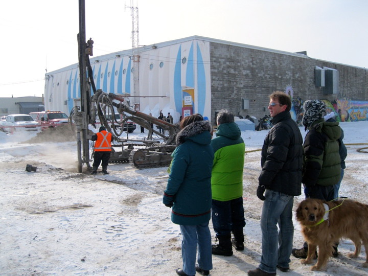 Members of Iqaluit city council witness the start of construction on the city’s aquatic centre by the Arnaitok Complex, at a ground-breaking ceremony April 16. (PHOTO BY PETER VARGA)