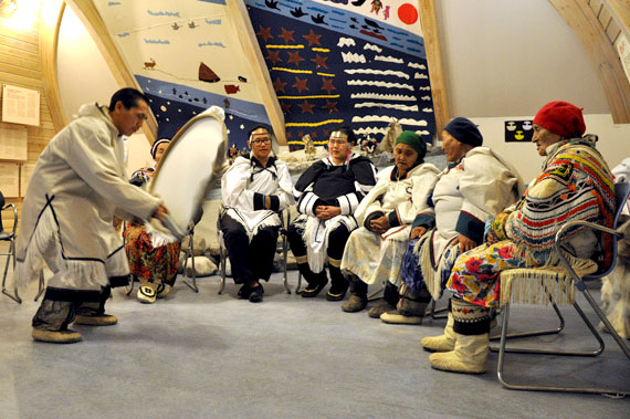 Arviat cultural group Qaggiqtiit performs for tourists in October 2013. Arviat Community Ecotourism won an international tourism award April 24 from the World Travel and Tourism Council. Arviat picked up the WTTC's community award, which looks to organizations that offer sustainable tourism leadership, local community development, empowerment and cultural heritage. Arviat was one of 170 tourism bodies nominated for the council’s awards, which were handed out April 24 in Hainan, China. (FILE PHOTO) 

