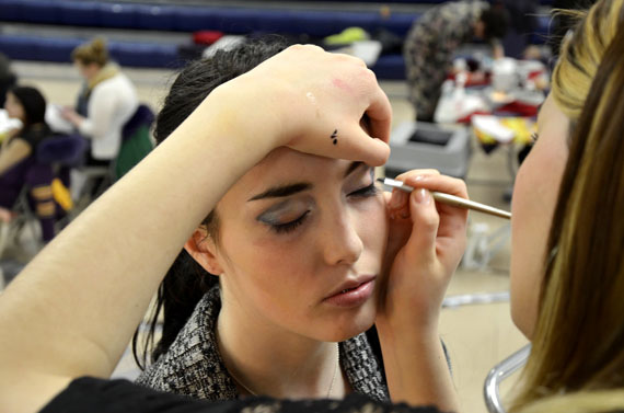 Amber Kadjuk, 15, of Arviat, gives Victoria Coman, 15, a makeover at Inuksuk High School April 29 as part of the ninth annual Nunavut Skills competition. Forty-five students from Iqaluit, Taloyoak, Arviat, Coral Harbour and Rankin Inlet participated. The competition pits the best in Nunavut against each other in trade skills such as hairstyling, jewellery, photography, carpentry and cooking. “Skills clubs and competitions are great for them to try out their future careers,” said Skills Canada's Nunavut program coordinator, Christine Bérubé. “If they like it, then they get skills to back up and push what they’re trying to accomplish in their careers.” The winners of the competitions will go on to represent Team Nunavut at the national Skills Canada competition in Toronto this June. (PHOTO BY DAVID MURPHY) 
