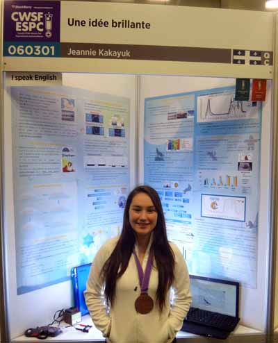 Salluit high school student Jeannie Puxley brought home two awards from the Canada-Wide Science Fair last month for her homemade light therapy system. (PHOTO COURTESY OF THE KSB) 