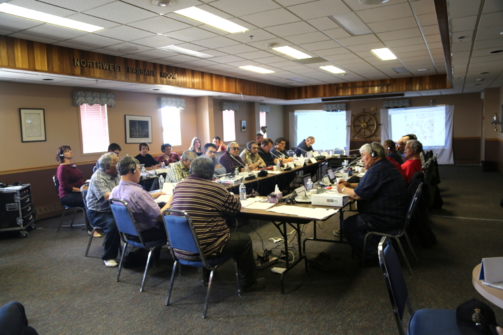 Members of the Nunavut Wildlife Management Board hold public hearings June 18 into a request by the Kitikmeot Regional Wildlife Board to increase the total allowable harvest of polar bears in the M'Clintock Channel to 18 from the current three. The NWMB has not yet made a recommendation on that request. (PHOTO BY RED SUN PRODUCTIONS)
