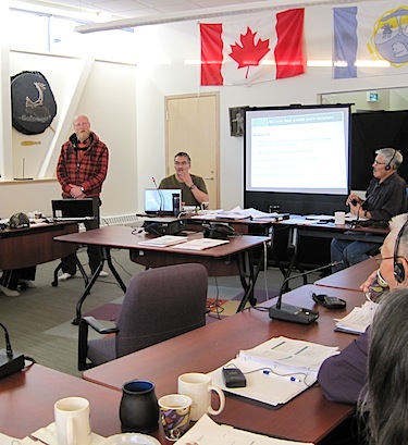 Nunavut's senior polar bear biologist speaks Oct. 18 to the Kitikmeot Regional Wildlife Board's annual general meeting in Cambridge Bay. (PHOTO BY JANE GEORGE)