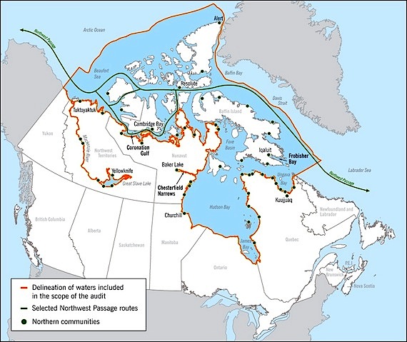 This map from the auditor's report on marine safety in the Canadian Arctic shows the area looked at by the report.