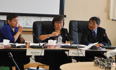 KRG chair Maggie Emudluk told regional councillors Nov. 26 that the organization is against uranium development in Nunavik. (PHOTO BY SARAH ROGERS)
