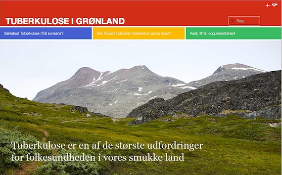 If you live in Greenland, you can learn more about TB on a bilingual website, in Danish and Greenlandic, which provides easy-to-understand information about TB, as den here in this screen shot.