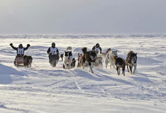Puvirnituq mushers Novalinga Novalinga and partner Juani Uqaituq are pictured here along the 2015 Ivakkak route. The team finished first in their year’s race. (PHOTO BY PIERRE DUNNIGAN/IVAKKAK)