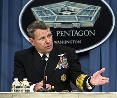 Admiral William Gortney, the head of the U.S.-National Aerospace Defense Command, speaks April 7 at Pentagon news conference. (PHOTO COURTESY OF THE DEFENSE DEPT.)