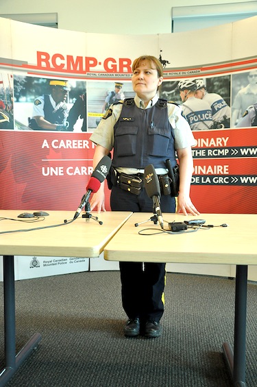 Sgt. Yvonne Niego holds a news conference at the Nunavut RCMP headquarters in Iqaluit May 7 about a suspicious package received at the Nunavut Court of Justice earlier in the day. (PHOTO BY THOMAS ROHNER)