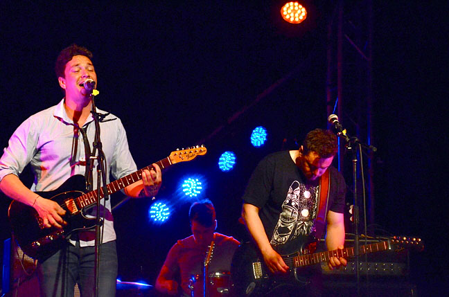 Frederik Elsner, (left), and Christian Elsner, (right), part of the Greenlandic rock band Nanook, headline a sold-out show at the Alianait Festival's June 27 Qilaut Concert at Nakasuk school in Iqaluit, which also featured Juno-award winner David Myles. Iqalungmiut got off their seats and started dancing to Nanook’s 2011 single 
