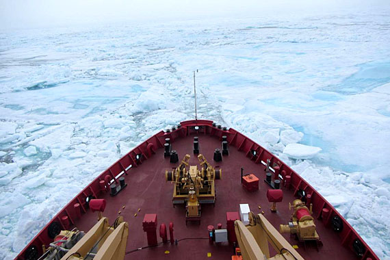 The Coast Guard icebreaker Pierre Radission carves a path through an eastern Arctic ice pack in this July 20 photo. The icebreaker located in Frobisher Bay this week, where it's helping other vessels deliver goods to Iqaluit amidst heavy ice. Read more about the wonky start to this year's shipping season in both Nunavik and Nunavut later at Nunatsiaqonline.ca (PHOTO COURTESY OF DFO)