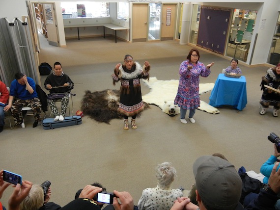 Dancers and drummers entertain cruise ship visitors during a Cambridge Bay stopover in 2014. (PHOTO BY JANE GEORGE)