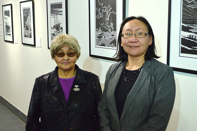 Inuit Uqausinginnik Taiguusiliuqtiit chair Mary Thompson, left, and the organization's new executive director Jeela Palluq-Cloutier following their appearance Nov. 25 before the Nunavut legislature's Standing Committee on Oversight of Government Operations and Public Accounts. Like many Nunavut government bodies, the IUT has struggled with staff retention and with fulfilling their mandate. (PHOTO BY STEVE DUCHARME)