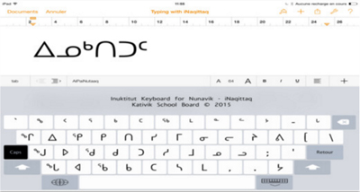 The new iNaqittaq keyboard allows Inuit users to type in Nunavik syllabary on iPads, iPhones, and iPods. (IMAGE COURTESY OF THE KSB)