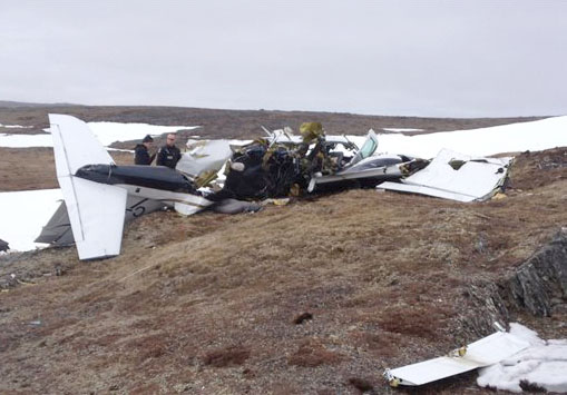This Piper 23 twin-engined aircraft went down just outside of Kangirsuk late June 11, 2015, killing all three people on board. (PHOTO COURTESY OF TSB)
