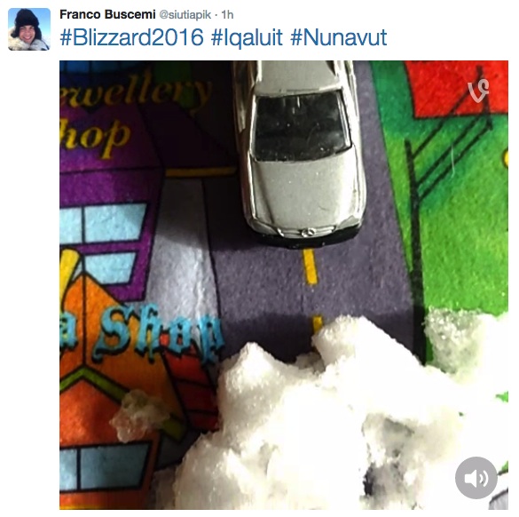 This simulation (posted by Iqaluit's Franco Buscemi on Twitter) shows a toy car ramming into a drift — something many in Iqaluit did during the blizzard.